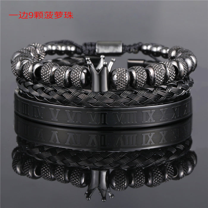 Wholesale Vintage Crown Braided Bracelet Roman Letter Stainless Steel JDC-BT-ZhuJ004