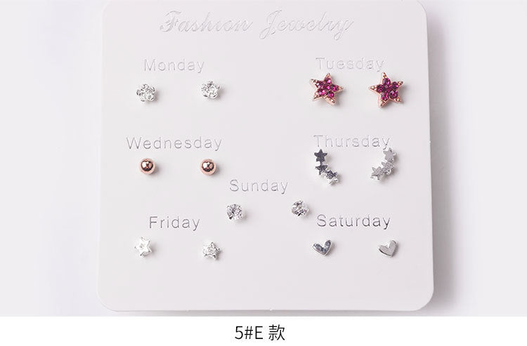 Wholesale 7 pairs of one week ear studs suit students all-match small fresh JDC-ES-Mdd015