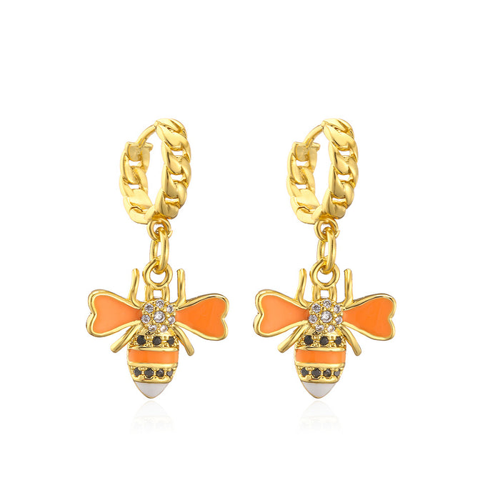 Wholesale Earrings Copper Real Gold Plated Micro Set Zircon Drop Oil Bee JDC-ES-PREMAG006