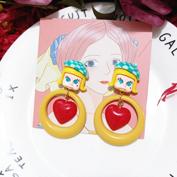 Wholesale Earrings Resin Cute Cartoon Oval Love Heart (M) JDC-ES-Xingj020