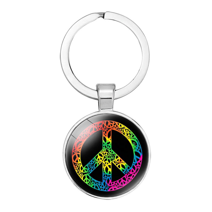 Wholesale Peace Sign Time Gemstone Alloy Glass Keychain JDC-KC-NingX012