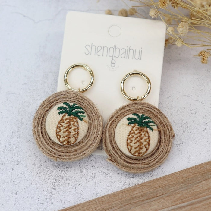 Wholesale Handmade Rattan Woven Stud Earrings Bohemian Beach Vacation Style JDC-ES-Luox004