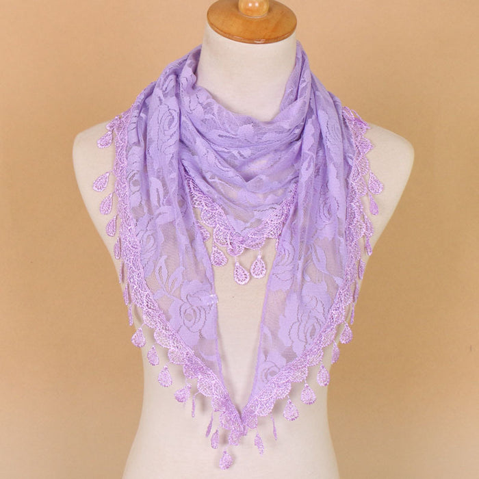 Wholesale Nylon Lace Triangular Scarf Rose Flower Tassel Triangle Scarf JDC-SF-WenJ002