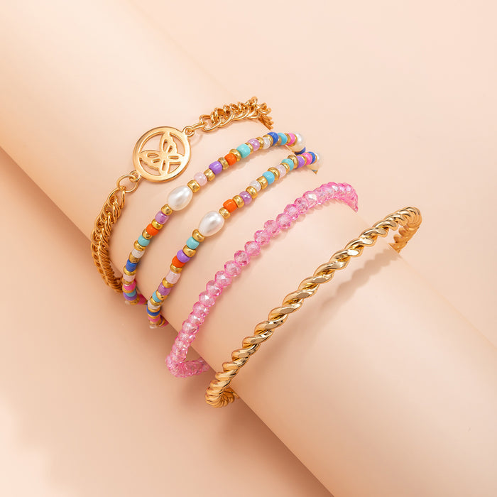 Wholesale Rice Beads Beaded Alloy Bracelet Set JDC-BT-XueR005