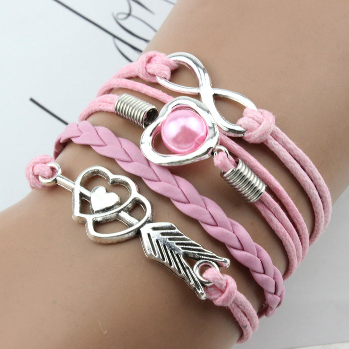 Wholesale Bracelet Alloy Love Pearl Multicolor Leather Strap MOQ≥2 JDC-BT-FengR003