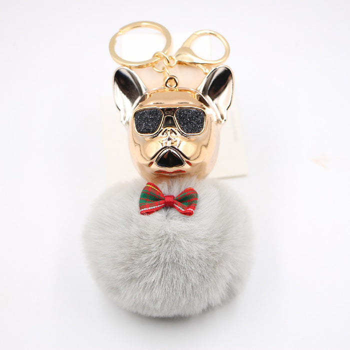 Jewelry WholesaleWholesale French Bulldog Alloy Faux Hair PVC Hairball Pom Pom  Keychain JDC-KC-Zuge017 Keychains 祖格 %variant_option1% %variant_option2% %variant_option3%  Factory Price JoyasDeChina Joyas De China