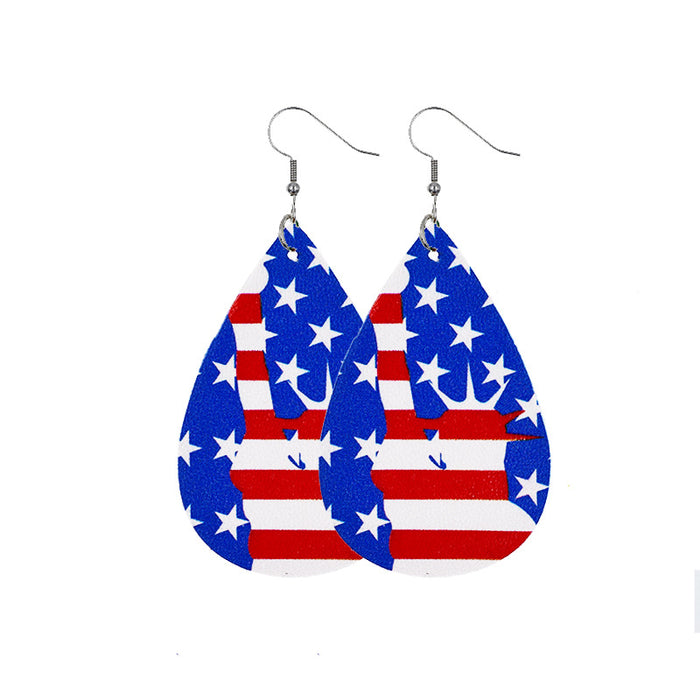 Wholesale 4th of July Independence Day Leather Earrings Flag Double Sided Printed Leather JDC-ES-Chengy021