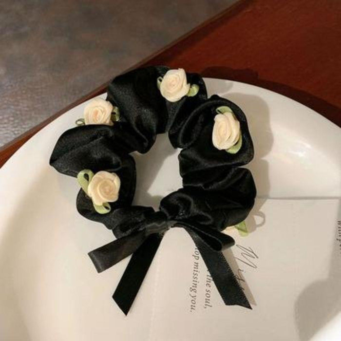 Wholesale fabric vintage rose large intestine hair tie bow JDC-HS-tengZ007