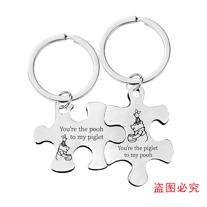 Jewelry WholesaleWholesale Stainless Steel Couple Puzzle Plating Metal Keychain JDC-KC-GangGu006 Keychains 钢古 %variant_option1% %variant_option2% %variant_option3%  Factory Price JoyasDeChina Joyas De China