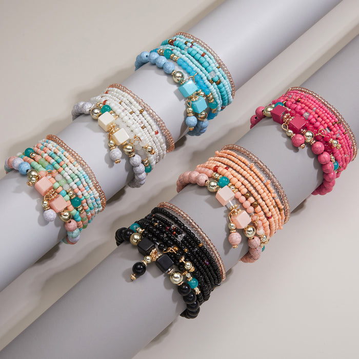 Jewelry WholesaleWholesale Multilayer Rice Bead Bracelet Creative Turquoise Stretch Beads JDC-BT-YingH003 Bracelet 颖皓 %variant_option1% %variant_option2% %variant_option3%  Factory Price JoyasDeChina Joyas De China