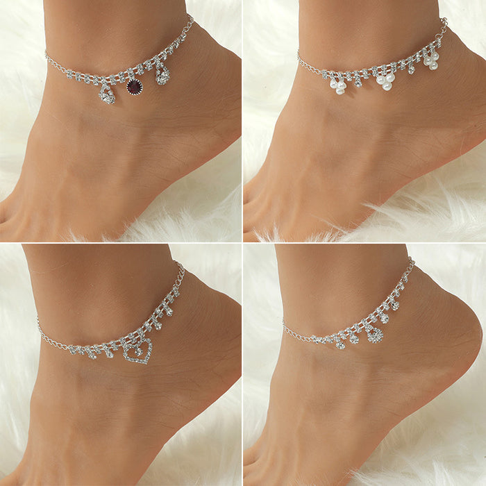 Jewelry WholesaleWholesale bohemian pearl heart-encrusted diamond chain anklet  JDC-AS-D022 Anklets 晴雯 %variant_option1% %variant_option2% %variant_option3%  Factory Price JoyasDeChina Joyas De China