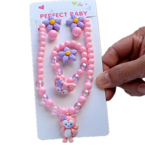 Wholesale Kids Necklace Bracelet Ring Ear Clip Girl Jewelry Princess Earring Set JDC-BT-XunO001