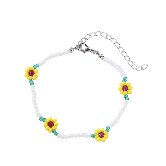 Wholesale Hand Beaded Flower Sunflower Rice Bead Necklace Bracelet Set JDC-BT-SYu003