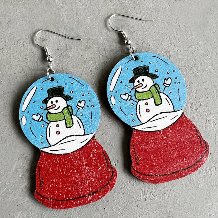 Wholesale Earring Wooden Christmas Drink Food Snowball Pet Lantern 2 Pairs JDC-ES-HeYi075