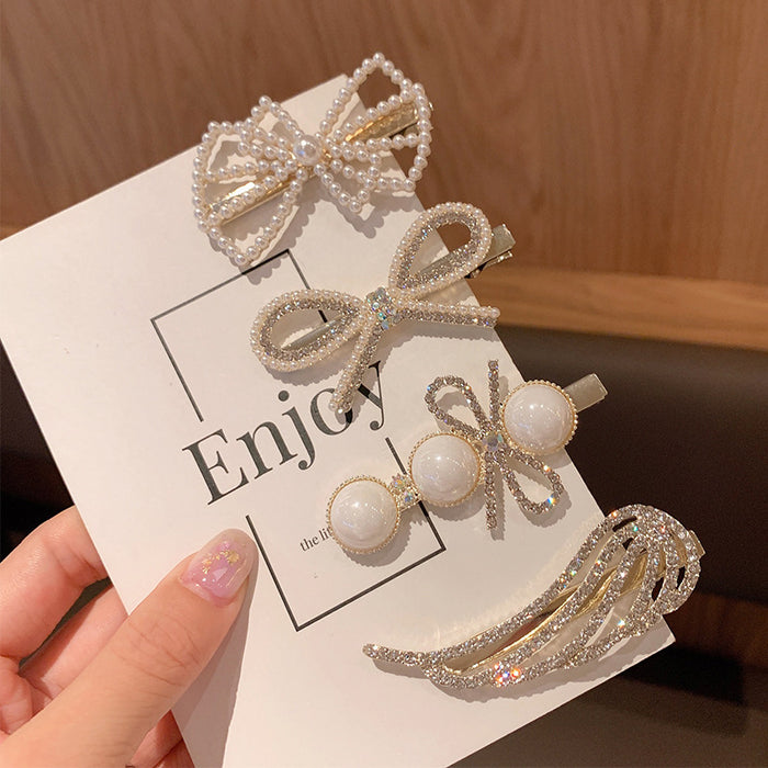 Wholesale Pearl Alloy Bow Hair Clip Set MOQ≥2 JDC-HC-JiaYan003