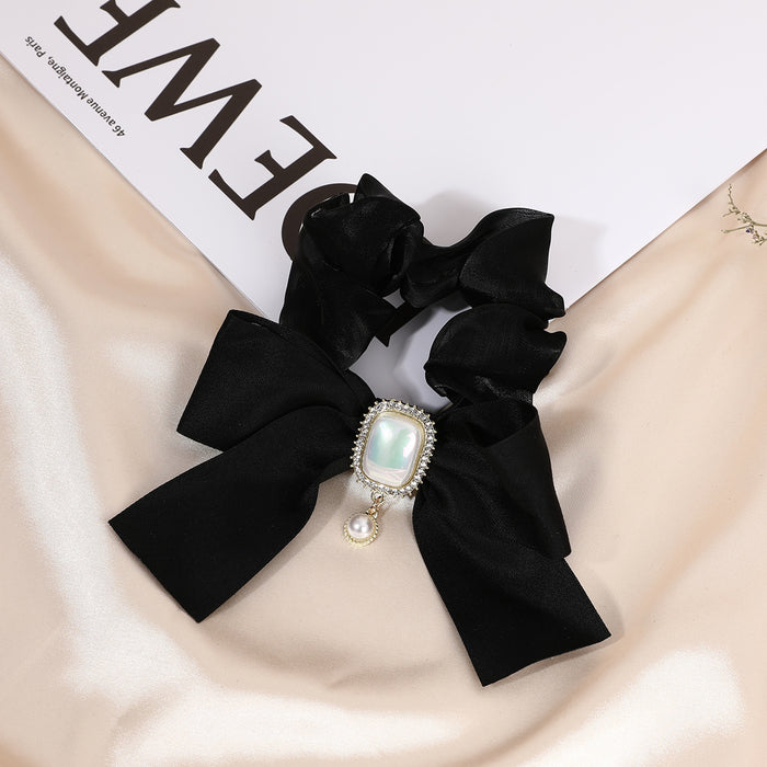 Wholesale Bow Pearl Rhinestone Cloth Hair Scrunchies MOQ≥2 JDC-HS-FengHan001