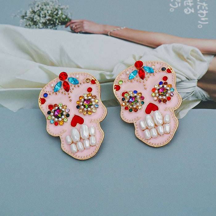 Wholesale Earrings Alloy Halloween Skull Diamond Ear Studs JDC-ES-JJ254