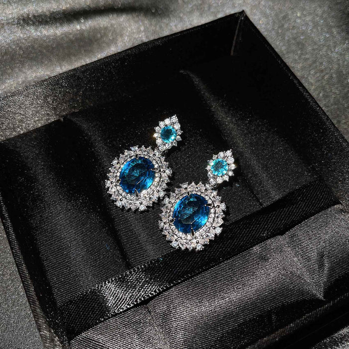 Wholesale Luxury Colored Jewelry Set Inlaid Sea Blue Topaz Ring Citrine Stud Earrings Pink Diamond Necklace JDC-NE-ZhenR001