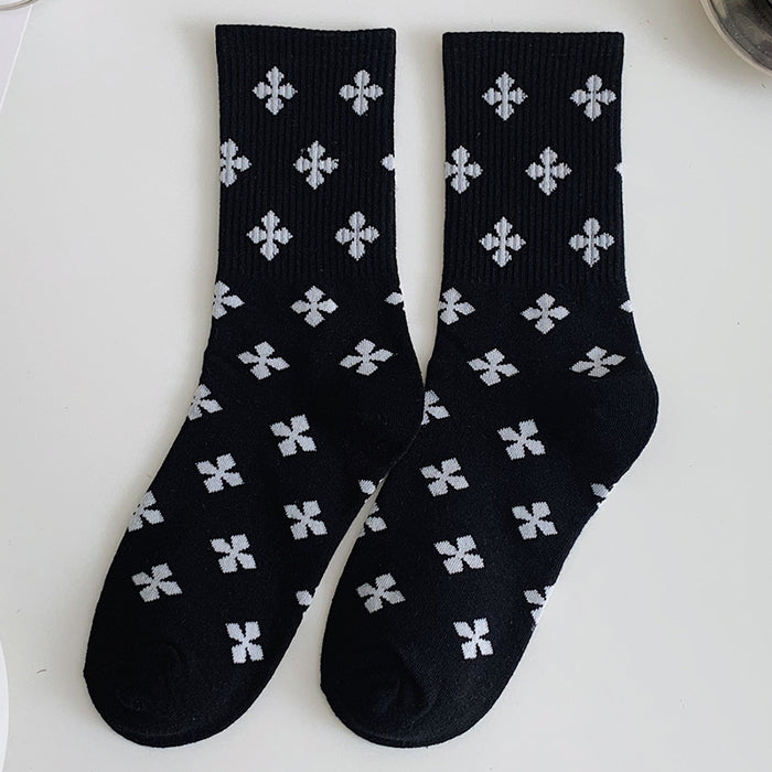 Wholesale black and white socks women's socks for spring and summer outer wear (F) JDC-SK-CYu005