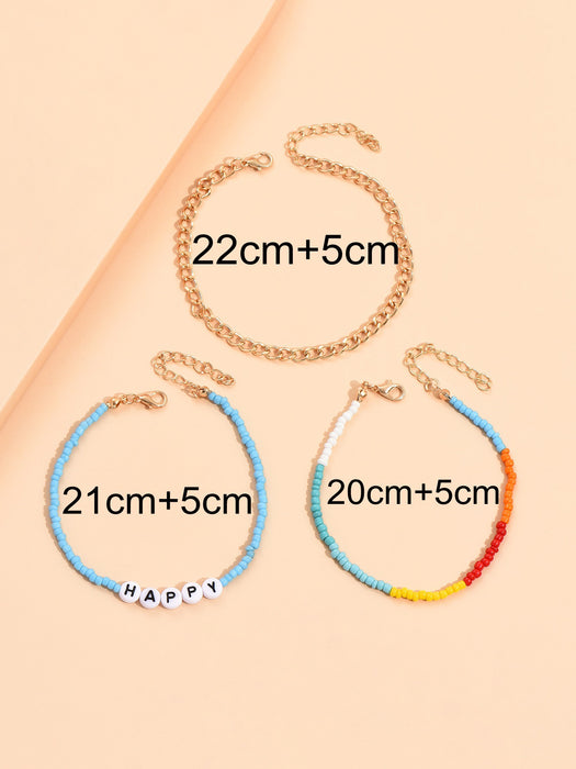 Wholesale Boho Alloy Rice Bead Letter Beach Anklet Three Piece Set JDC-AS-GSHR003