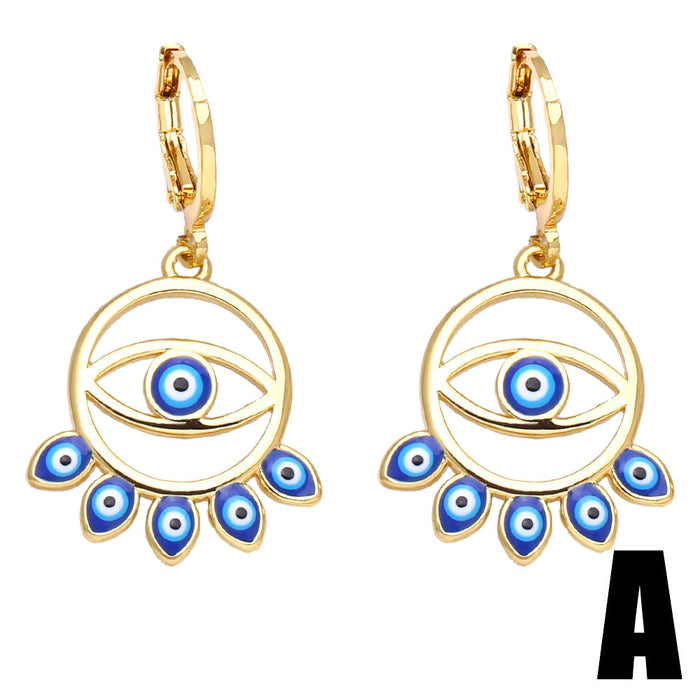 Wholesale Earrings Copper Plated 18K Gold Zircon Enamel Devil's Eye JDC-PREMAS-ES-001