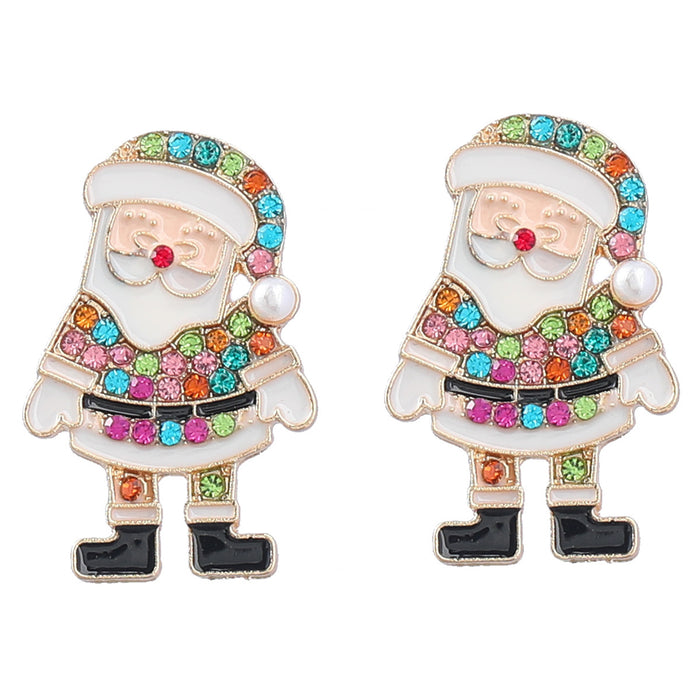 Wholesale Earrings Alloy Enamel Christmas Cute Diamond Stamped Santa Claus JDC-ES-JL1037