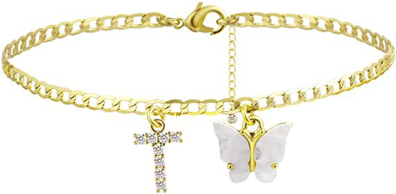 Wholesale Anklet Letter Butterfly 14K Gold Plated MOQ≥2 JDC-AS-JinM008