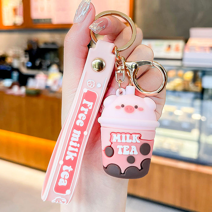 Wholesale real pig milk tea creative cartoon keychain JDC-KC-GSXM084