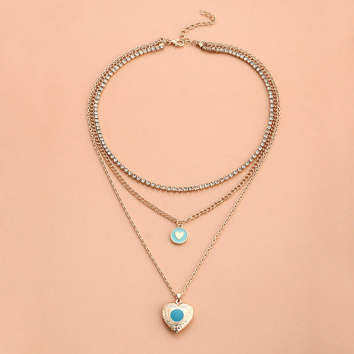 Jewelry WholesaleWholesale Blue Ocean Flip Love Multilayer Chain Alloy Necklace JDC-NE-NZ325 Necklaces 奈珠 %variant_option1% %variant_option2% %variant_option3%  Factory Price JoyasDeChina Joyas De China