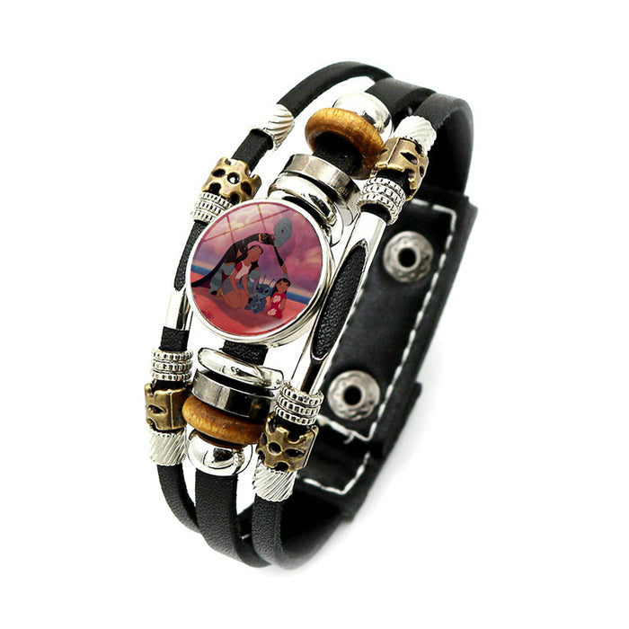 Wholesale Cartoon Alloy Glass Leather Cord Bracelet (M) JDC-BT-XuS007