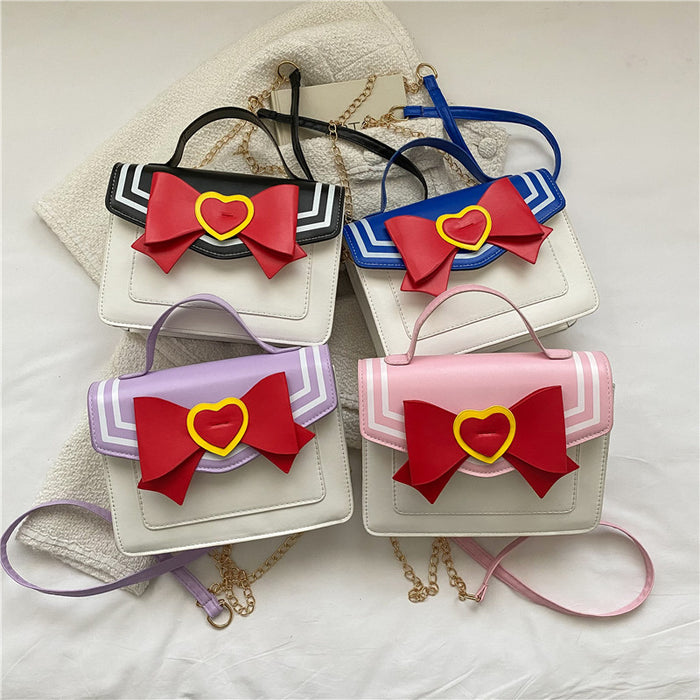 Wholesale Navy Bow Contrast Color Chain Bag JDC-SD-Henxinyu001