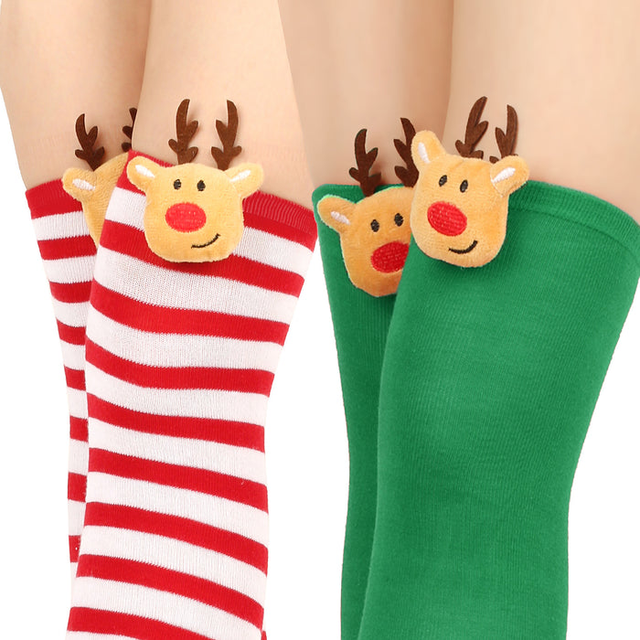 Wholesale Socks Polyester Christmas Elk Lengthen Over Knee Sock MOQ≥2 JDC-SK-XQ012