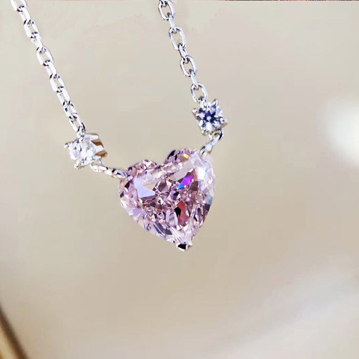 Wholesale Heart Shape Women Necklace Sweater Chain Pink Zircon Pendant JDC-NE-CaoS047