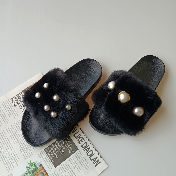 Wholesale Summer Fashion Color Fox Fur Flat Slippers Women JDC-SP-NED001