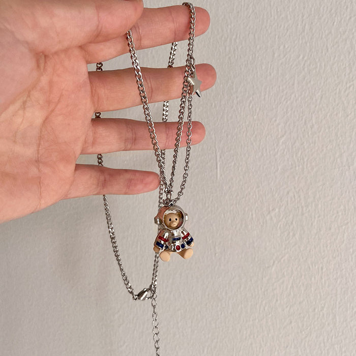 Wholesale Astronaut Space Bear Titanium Steel Necklace Women Sweater Chain JDC-NE-wusu005