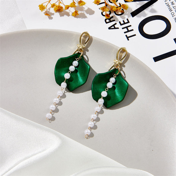 Wholesale 925 Silver Needle Petal Tassel Pearl Alloy Earrings MOQ≥2 JDC-ES-Jufa002