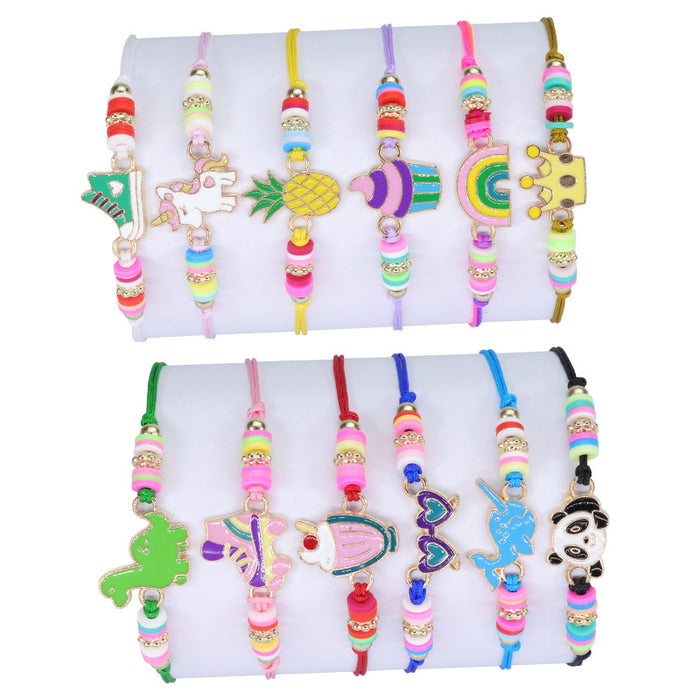 Wholesale 12PCS Cartoon Children's Pineapple Rainbow Panda Variety of Children's Bracelets JDC-BT-Yiye016