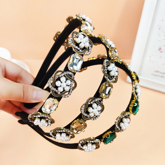 Wholesale Headband Alloy Faux Pearl Glass Diamond JDC-HD-ChaoX002