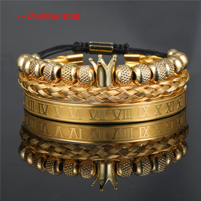 Wholesale Vintage Crown Braided Bracelet Roman Letter Stainless Steel JDC-BT-ZhuJ004