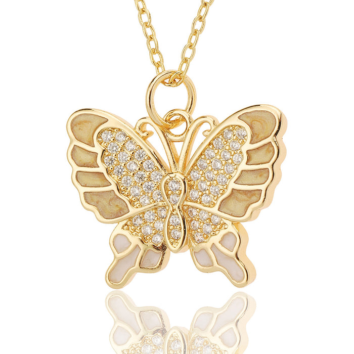 Wholesale Jewelry Drop Oil Painted Butterfly Pendant Necklace JDC-NE-HX017