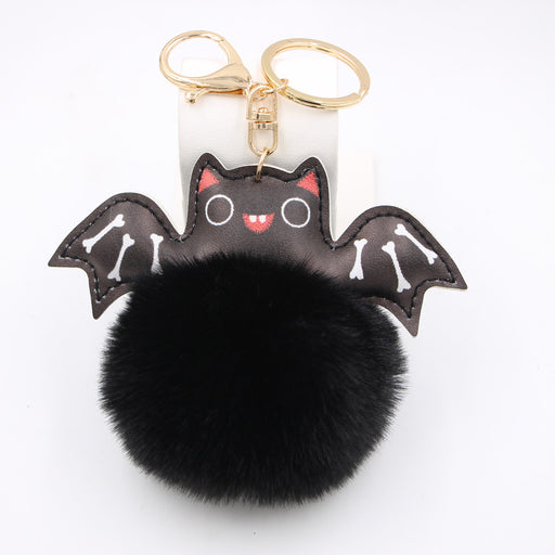 Jewelry WholesaleWholesale Halloween PU Leather Imitation Hair Bat Hair Ball Keychain JDC-KC-Zuge024 Keychains 祖格 %variant_option1% %variant_option2% %variant_option3%  Factory Price JoyasDeChina Joyas De China