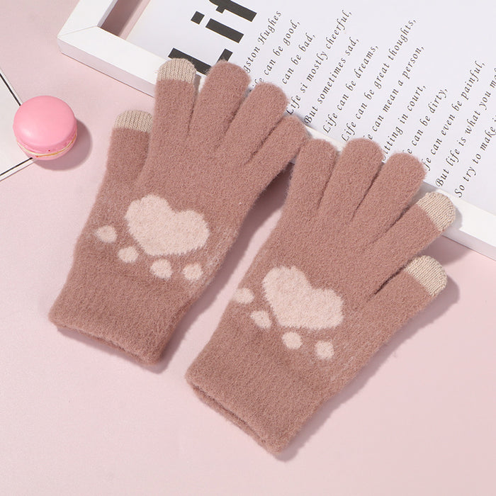 Wholesale Gloves Woolen Cute Cat Claws Warm and Cold Protection Touch Screen MOQ≥2 JDC-GS-JiaT009