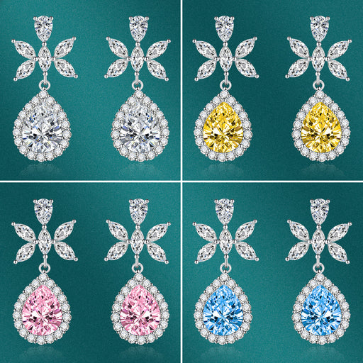 Jewelry WholesaleWholesale flower long pink silver plated earrings JDC-ES-BZ015 Earrings 标志 %variant_option1% %variant_option2% %variant_option3%  Factory Price JoyasDeChina Joyas De China