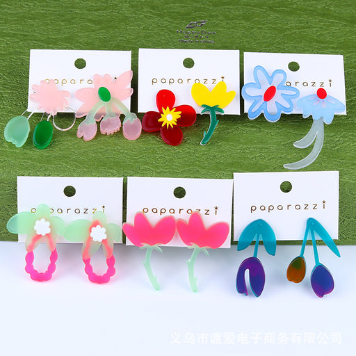 Jewelry WholesaleWholesale Small Fresh Earrings Asymmetric Acrylic Embossed Printed Flowers MOQ≥2 JDC-ES-DUAI026 Earrings 渡爱 %variant_option1% %variant_option2% %variant_option3%  Factory Price JoyasDeChina Joyas De China