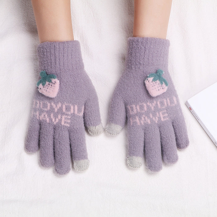 Wholesale Gloves Polyester Cute Strawberry Warm Touch Screen Gloves MOQ≥2 JDC-GS-JiaT011