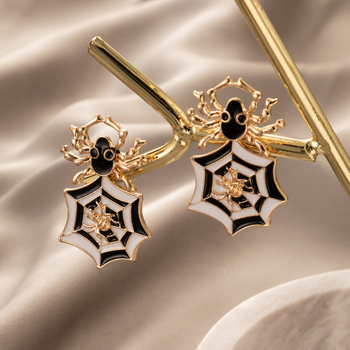 Wholesale Earring Alloy Ceramic Halloween Black and White Spider Bat Stud Earrings JDC-ES-MOM023