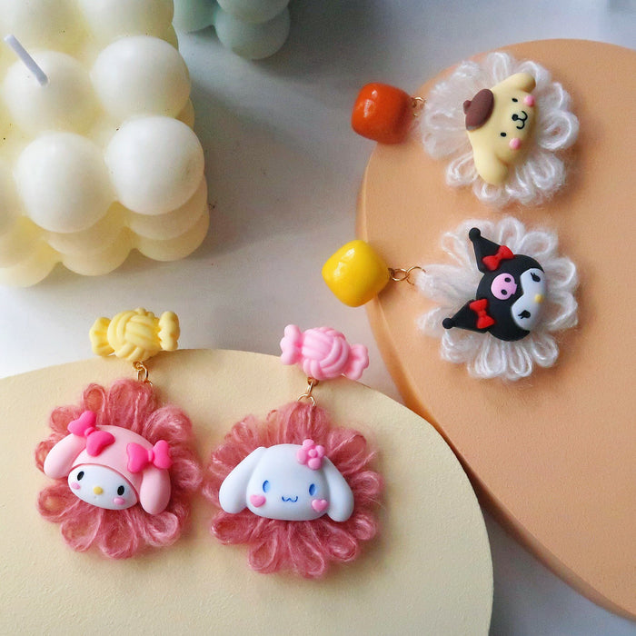 Wholesale Cartoon Cute Plush Flower Colorful Candy Earrings JDC-ES-XNWE001