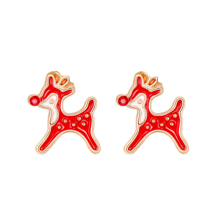 Wholesale Earrings Alloy Enamel Christmas Snowflake Elk Cane JDC-ES-LongX004