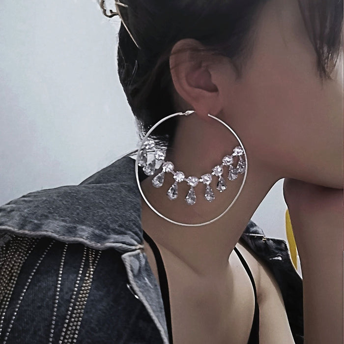 Wholesale Rhinestone Hoop Alloy Exaggerated Earrings JDC-ES-Xins013