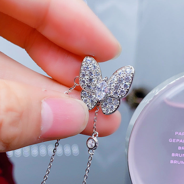 Wholesale Sweet Butterfly Zircon Pendant Necklace MOQ≥2 JDC-NE-CaoS039